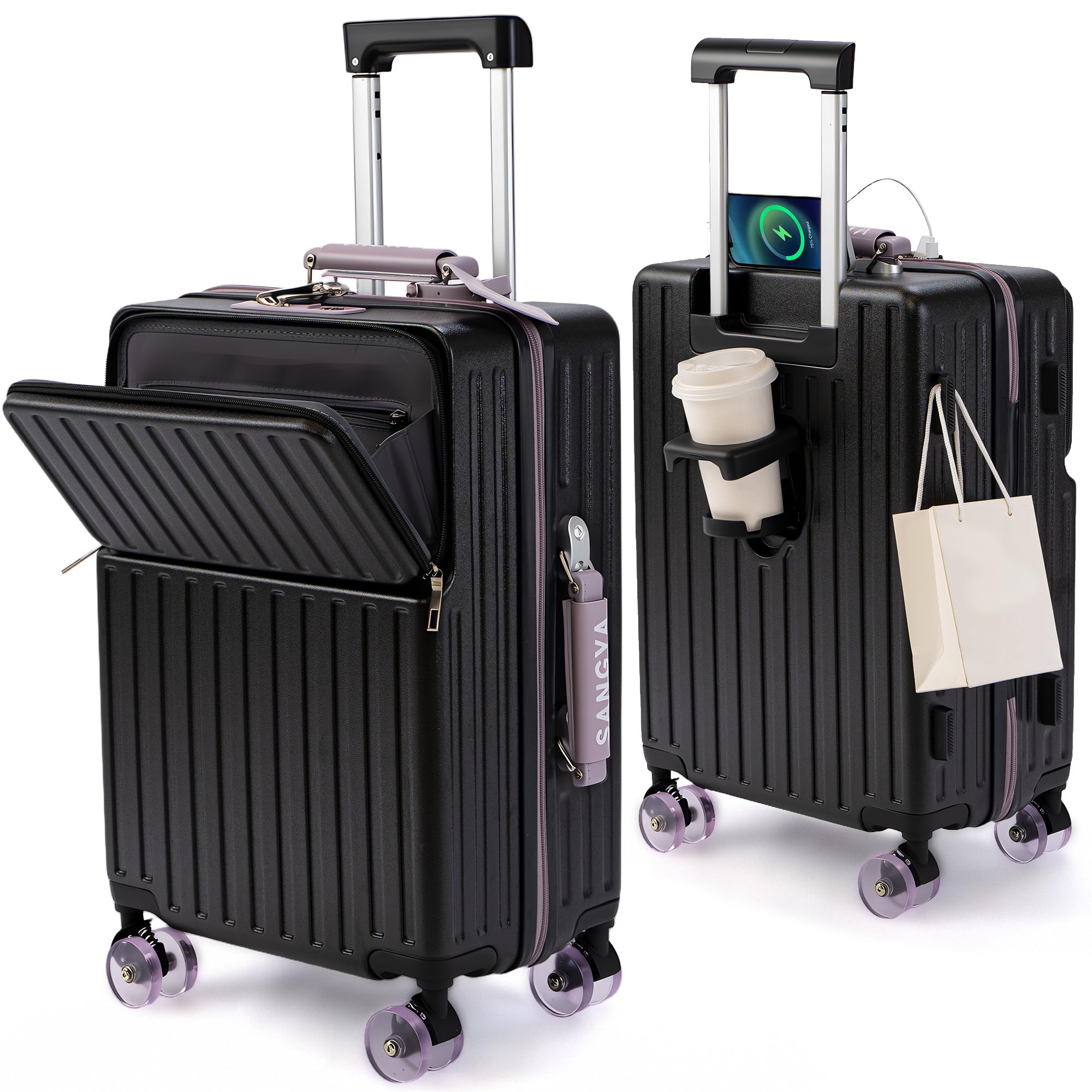 リベティー　多機能キャリーケース　マットブラック　フロントオープン　Mサイズ Amazon | [Mularda] スーツケース フロントオープン 多機能 キャリー